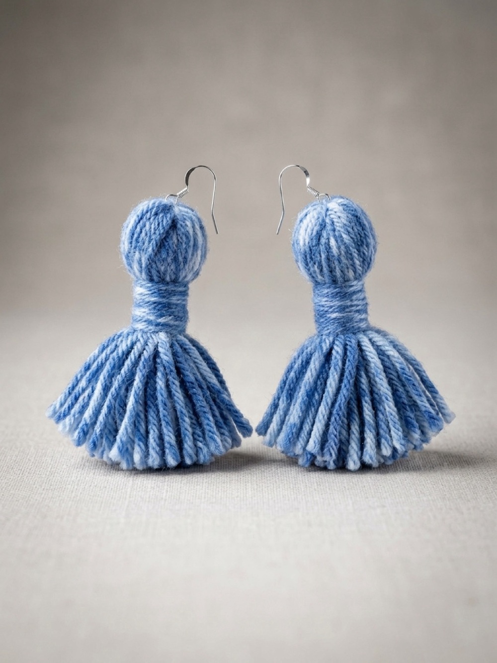 Blue Yarn Tassel Drop Earrings - Women Jewelry